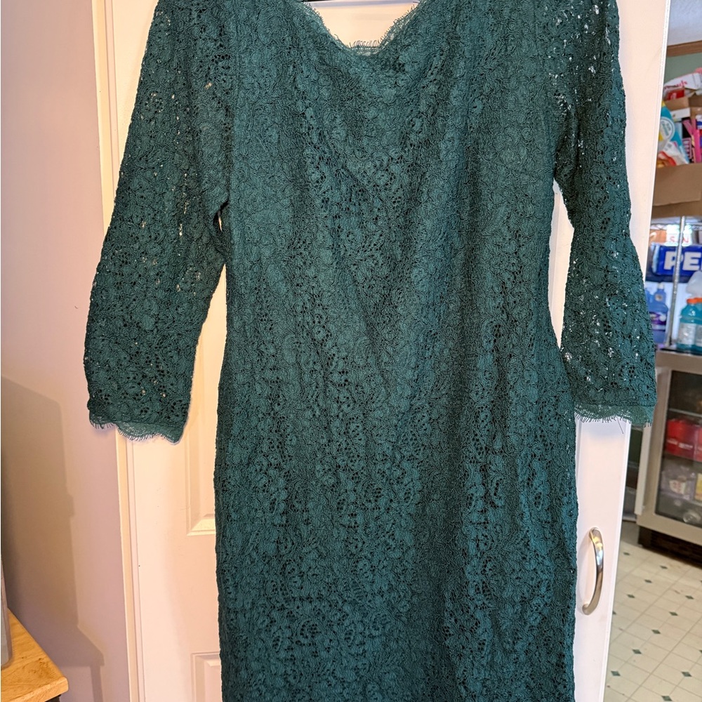 Adrianna Papell Teal Lace Long Sleeve Dress